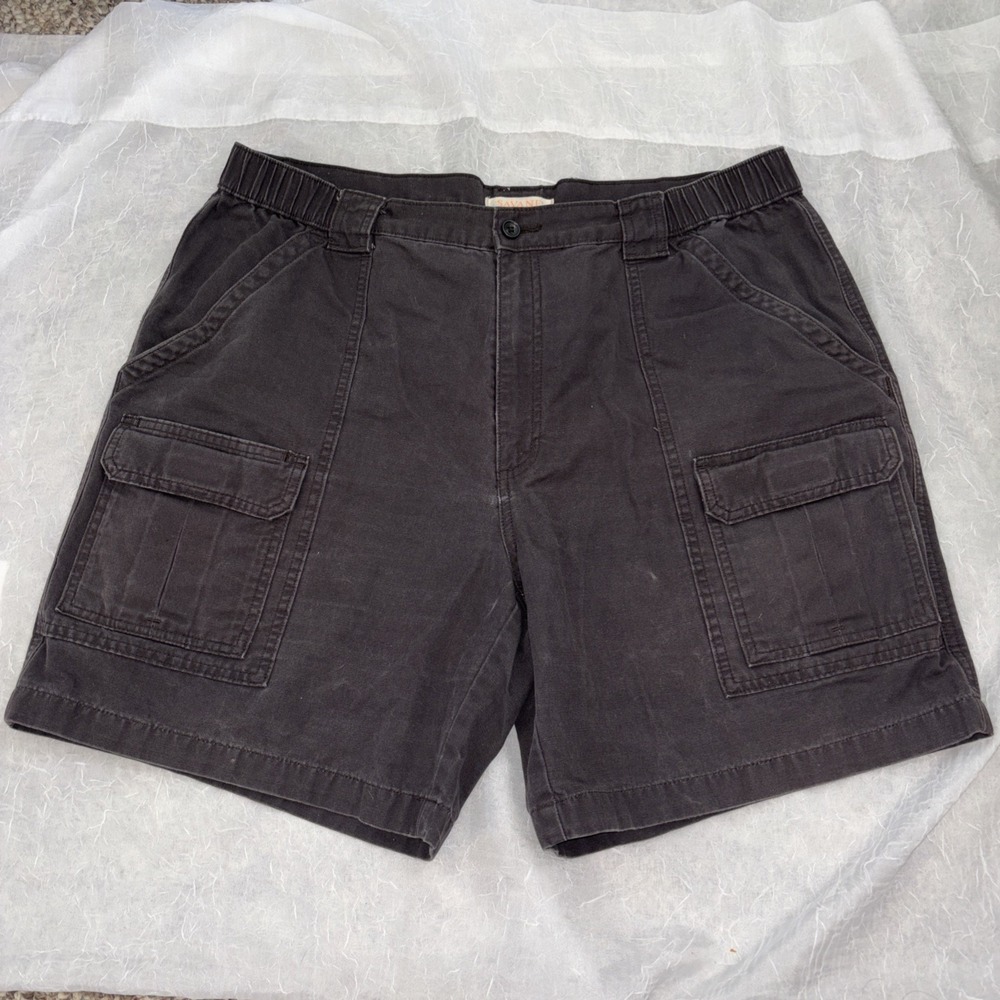 Savane Shorts Mens 38 Dark Grey Cargo Safari Utility Stretch Waist Flat Front